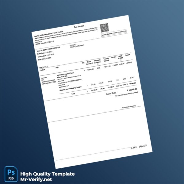 India Sri Ramana Solvex Private Limited Invoice Template in Word and PDF formats India Sri Ramana Solvex Private Limited Invoice Template in Word and PDF formats