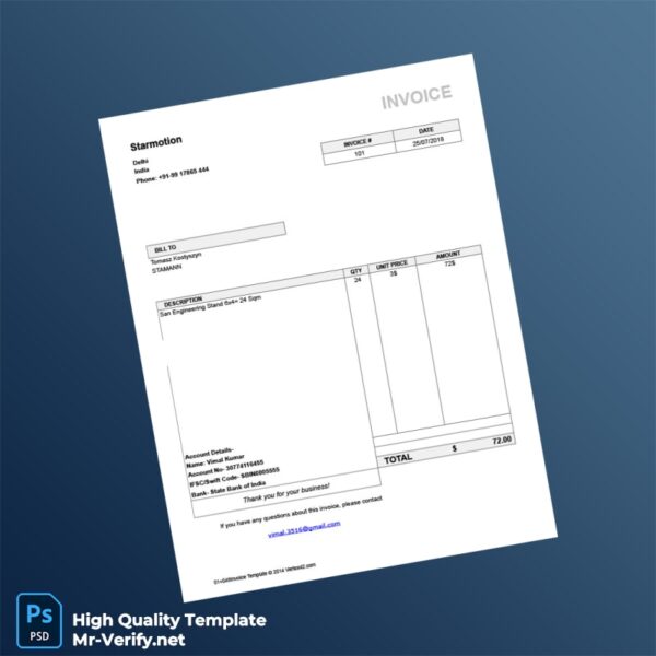 India Starmotion Invoice Template in Word and PDF formats
