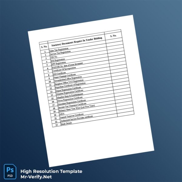 Editable India Statutory Documents Registration Certificate Word and Pdf Template Preview - Mac Doc