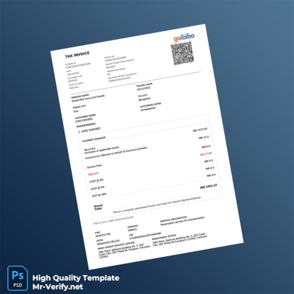 India Streamline Tours And Travels Invoice Template in Word and PDF formats