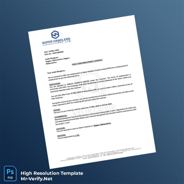 Editable India Super Handlers Private Limited Employment Verification Letter Word and Pdf Template Preview - Mac Doc