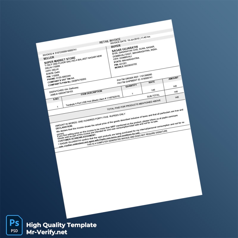 India Super Market Store Invoice Template in Word and PDF formats India Super Market Store Invoice Template in Word and PDF formats