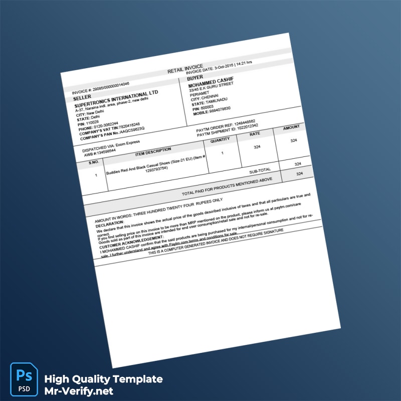 India Supertronics International Ltd Invoice Template in Word and PDF formats India Supertronics International Ltd Invoice Template in Word and PDF formats