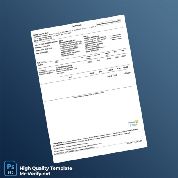 India Supplies World Tax Invoice Template in Word and PDF formats