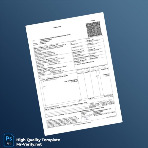 India Supremeway Exim LLP Tax Invoice Template in Word and PDF formats