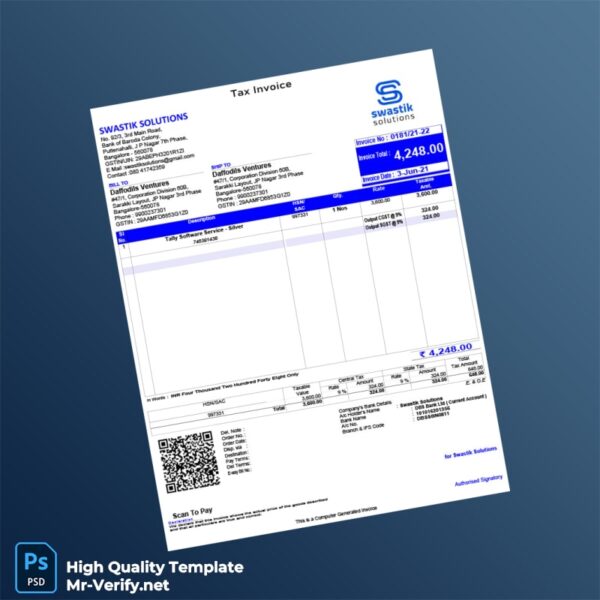 India Swastik Solutions Invoice Template in Word and PDF formats India Swastik Solutions Invoice Template in Word and PDF formats