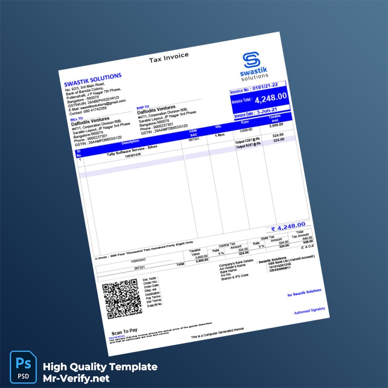 India Swastik Solutions Invoice Template in Word and PDF formats India Swastik Solutions Invoice Template in Word and PDF formats