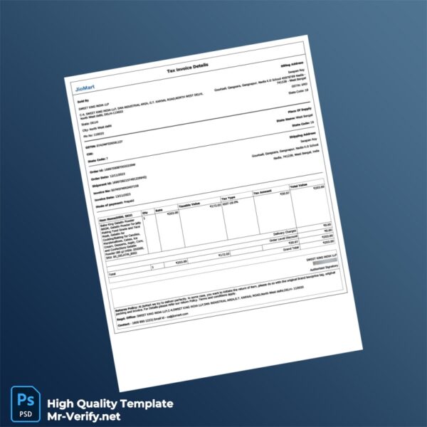 India Sweet King India LLP Invoice Template in Word and PDF formats