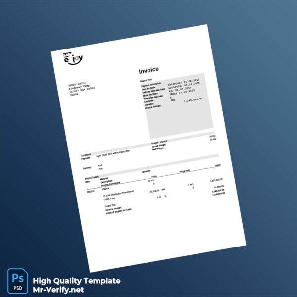 India TPDDL Delhi Invoice Template in Word and PDF formats