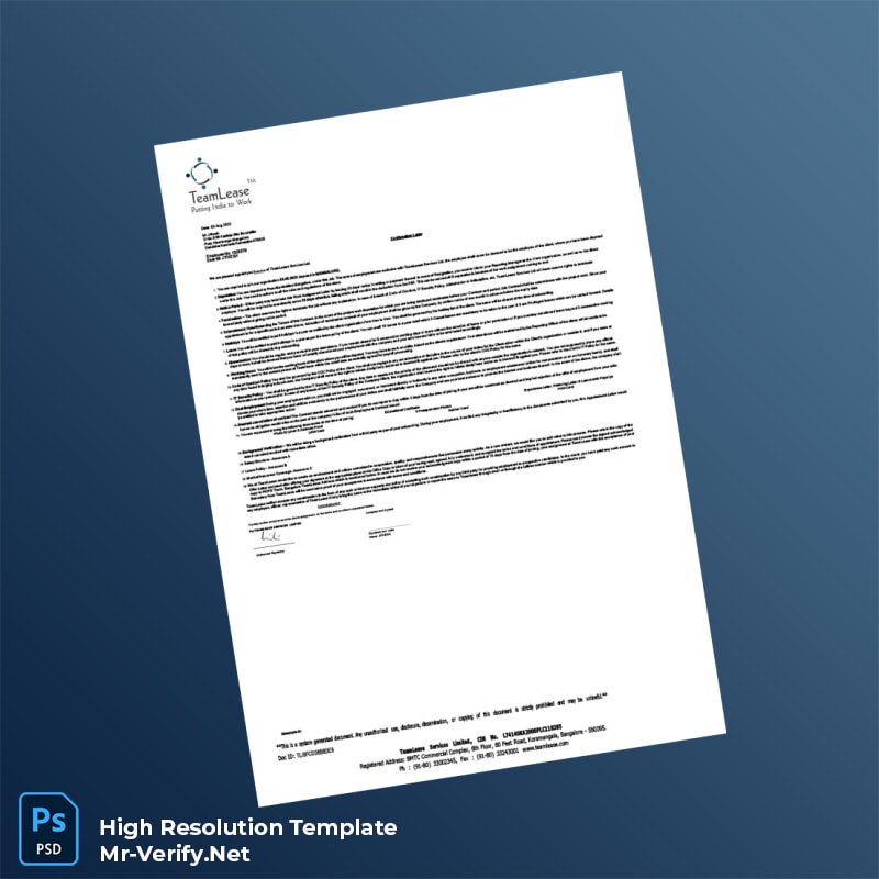 India%20TeamLease%20Services%20Ltd%20Employment%20Verification%20Letter%20Template%20in%20Word%20and%20PDF%20formats Editable India TeamLease Services Ltd Employment Verification Letter Word and Pdf Template Preview - Mac Doc