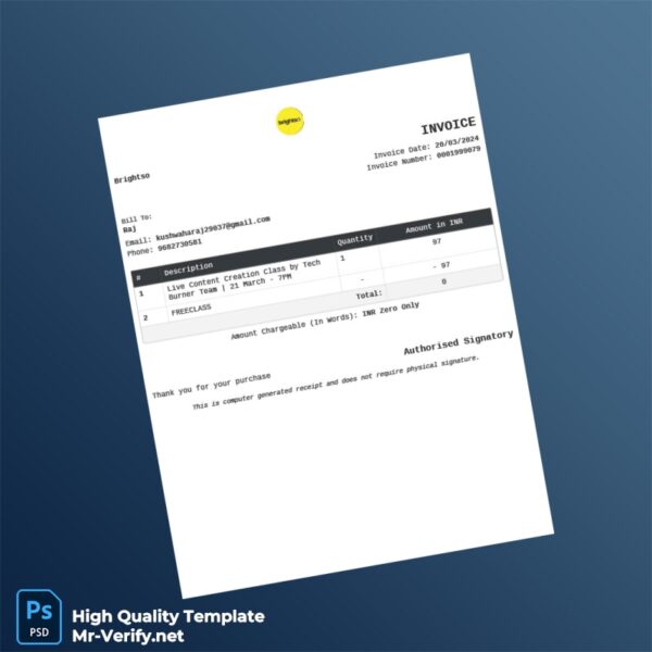 India Tech Burner Team Invoice Template in Word and PDF formats India Tech Burner Team Invoice Template in Word and PDF formats
