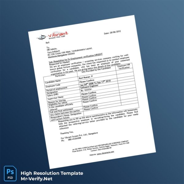 Editable India Tera Infotech Employment Verification Letter Word and Pdf Template Preview - Mac Doc