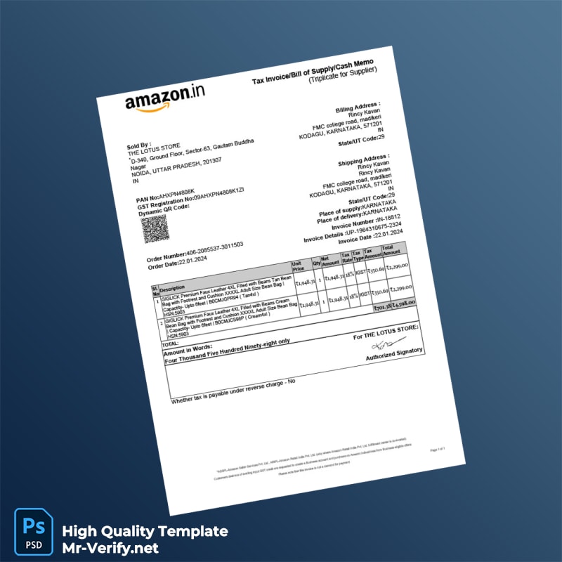 India The Lotus Store Tax Invoice Template in Word and PDF formats India The Lotus Store Tax Invoice Template in Word and PDF formats