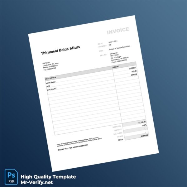 India Thirumeni Bolds Nuts Invoice Template in Word and PDF formats