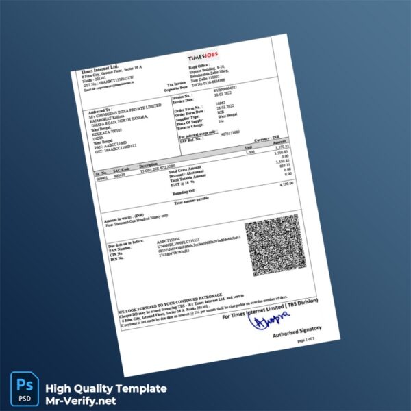 India Times Internet Invoice Template in Word and PDF formats India Times Internet Invoice Template in Word and PDF formats
