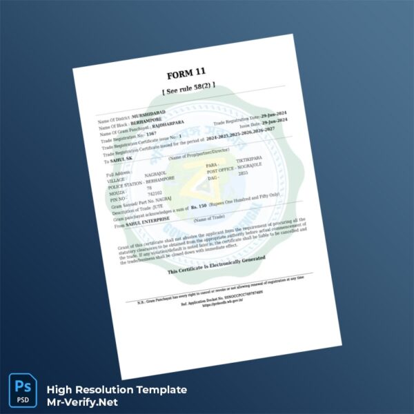 Editable India Trade Registration Certificate Word and Pdf Template Preview - Mac Doc