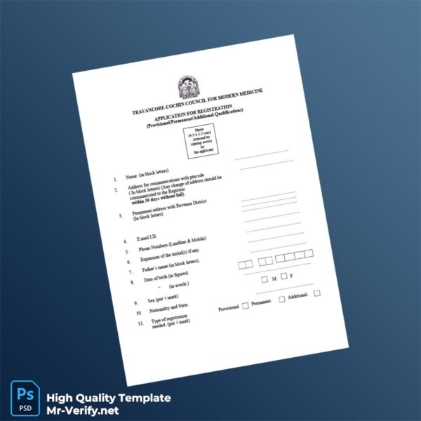 India Travancore-Cochin Council for Modern Medicine Editable Registration Certificate Template in Word and PDF formats India Travancore-Cochin Council for Modern Medicine Editable Registration Certificate Template in Word and PDF formats