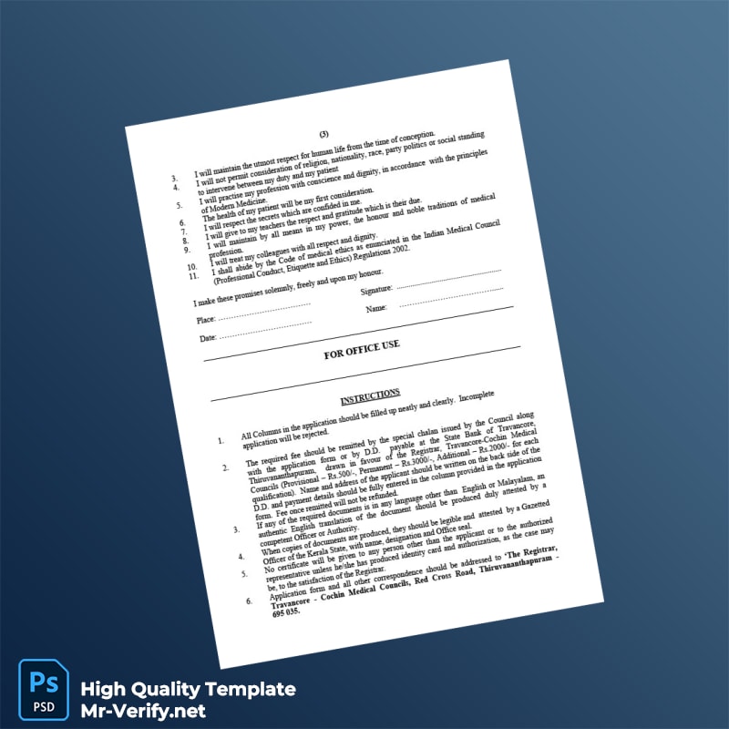 India Travancore-Cochin Council for Modern Medicine Editable Registration Certificate Template in Word and PDF formats page 3 India Travancore-Cochin Council for Modern Medicine Editable Registration Certificate Template in Word and PDF formats page 3