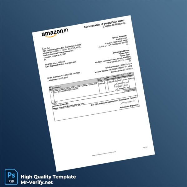 India UBS Publishers Distributors Pvt Ltd Tax Invoice Template in Word and PDF formats India UBS Publishers Distributors Pvt Ltd Tax Invoice Template in Word and PDF formats