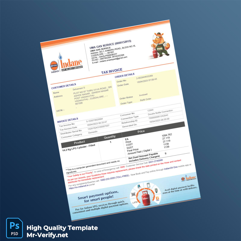 India UMA GAS SERVICE Invoice Template in Word and PDF formats India UMA GAS SERVICE Invoice Template in Word and PDF formats