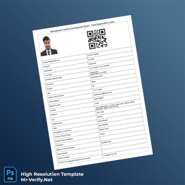 Editable India UTDB Yatra Registration Letter Word and Pdf Template Preview - Mac Doc