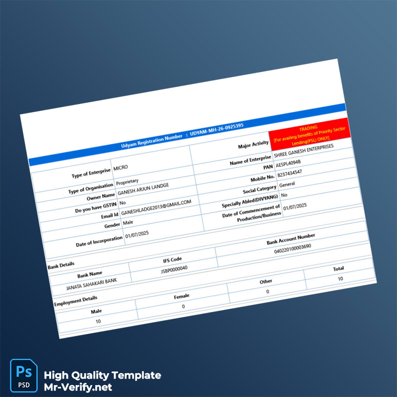 India Udyam Registration Authority Business Registration Certificate Template in Word and PDF formats page 4 India Udyam Registration Authority Business Registration Certificate Template in Word and PDF formats page 4