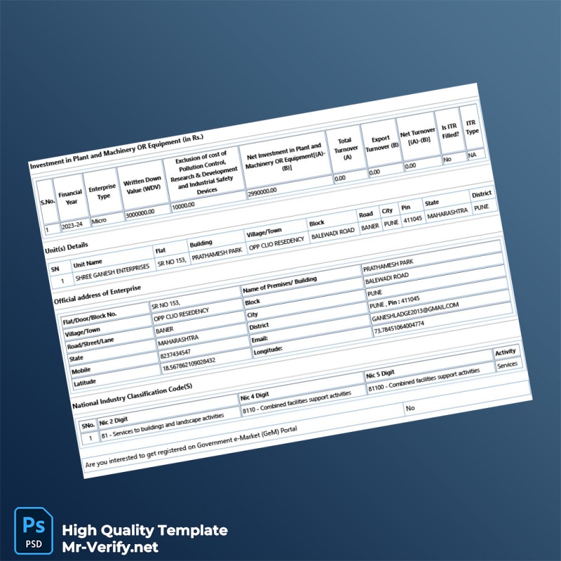 India Udyam Registration Authority Business Registration Certificate Template in Word and PDF formats page 5 India Udyam Registration Authority Business Registration Certificate Template in Word and PDF formats page 5
