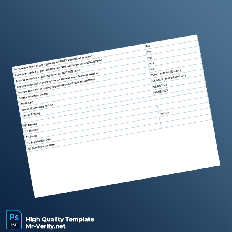 India Udyam Registration Authority Business Registration Certificate Template in Word and PDF formats page 6 India Udyam Registration Authority Business Registration Certificate Template in Word and PDF formats page 6