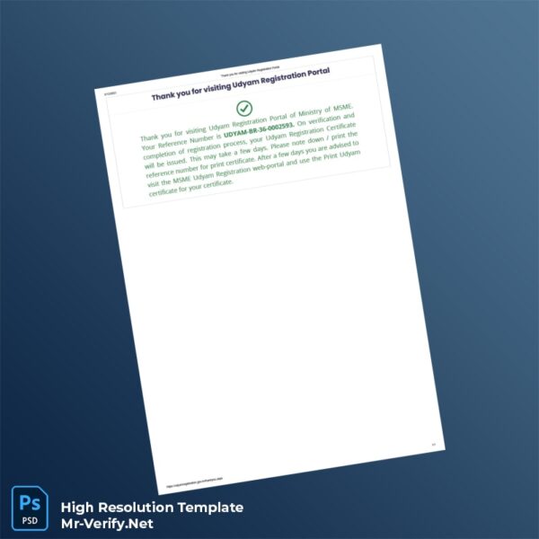 Editable India Udyam Registration Registration Certificate Word and Pdf Template Preview - Mac Doc