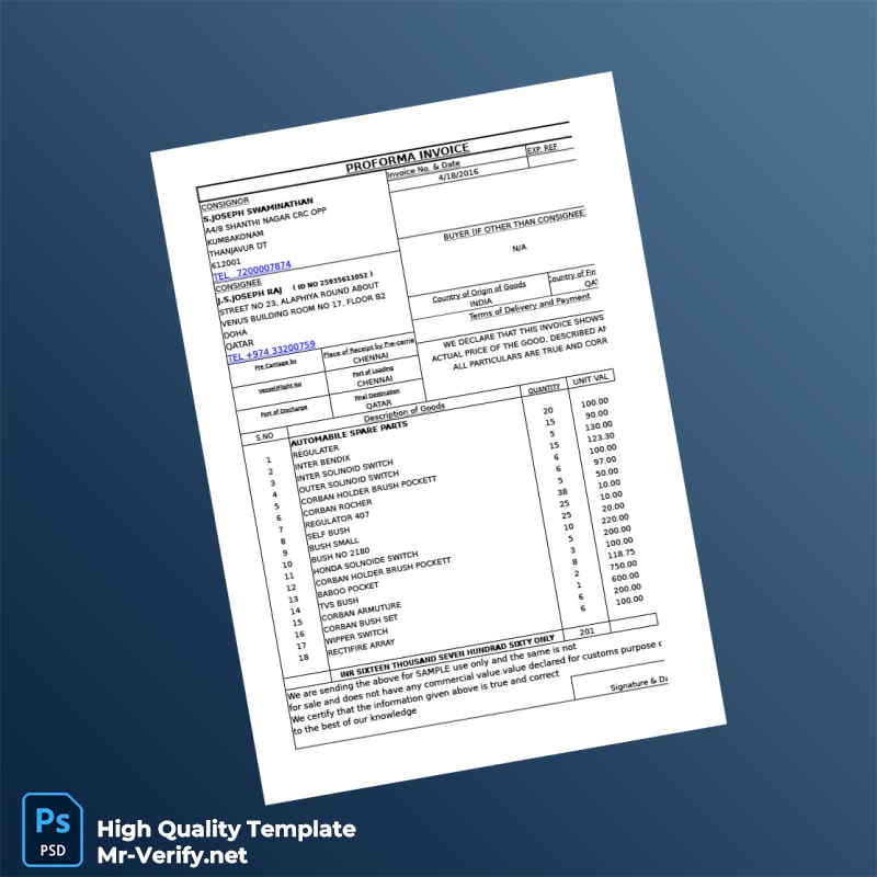 India United Restaurants Company Proforma Invoice Template in Word and PDF formats page 3 India United Restaurants Company Proforma Invoice Template in Word and PDF formats page 3