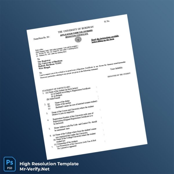 Editable India University Migration Certificate Word and Pdf Template Preview - Mac Doc