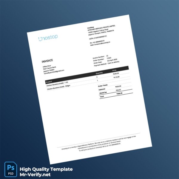 India UnoStop Invoice Template in Word and PDF formats