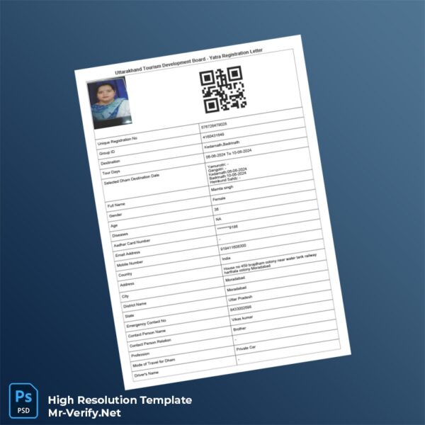 Editable India Uttarakhand Tourism Development Board Yatra Registration Letter Word and Pdf Template Preview - Mac Doc