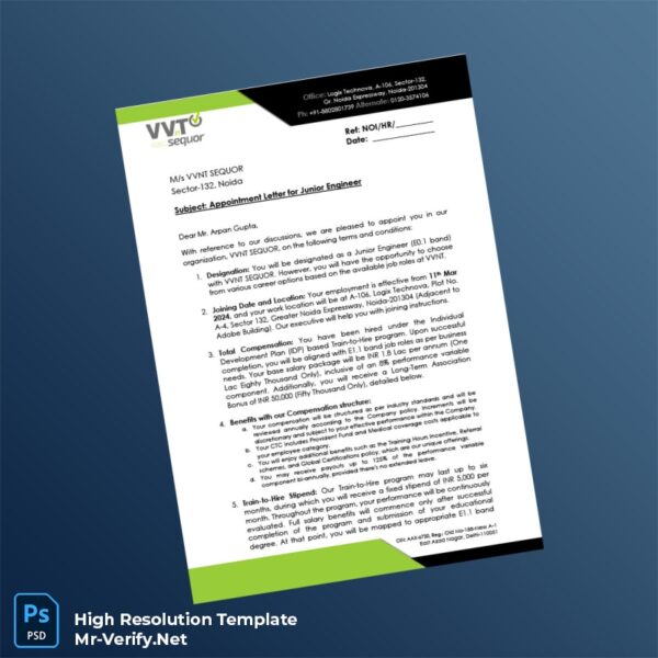 Editable India VVNT SeQuor Appointment Letter Word and Pdf Template Preview - Mac Doc