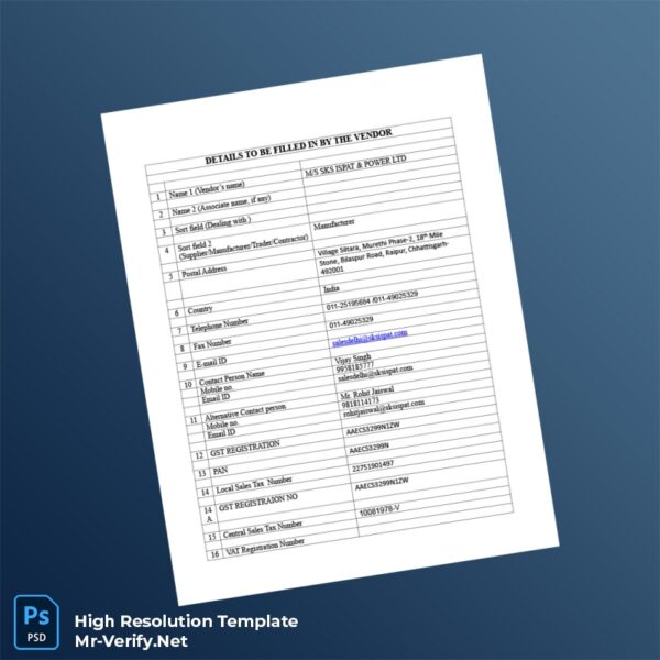Editable India Vendor Registration Form Word and Pdf Template Preview - Mac Doc