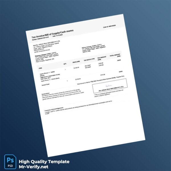 India Vendor_Company Tax Invoice Template in Word and PDF formats India Vendor_Company Tax Invoice Template in Word and PDF formats