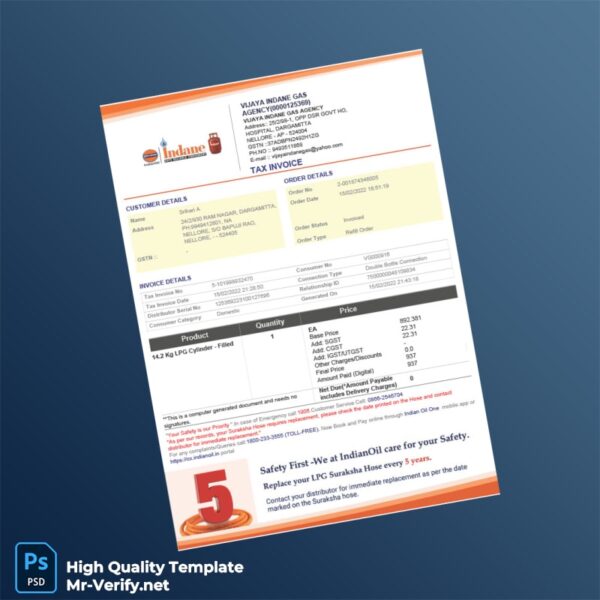 India Vijaya Indane Gas Tax Invoice Template in Word and PDF formats India Vijaya Indane Gas Tax Invoice Template in Word and PDF formats