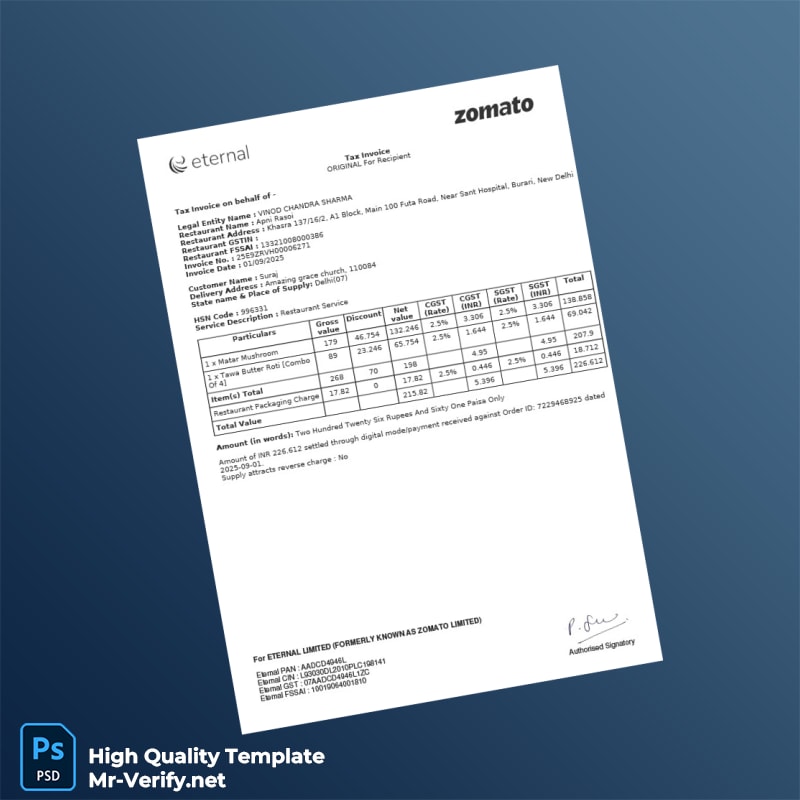 India Vinod Chandra Sharma Tax Invoice Template in Word and PDF formats India Vinod Chandra Sharma Tax Invoice Template in Word and PDF formats