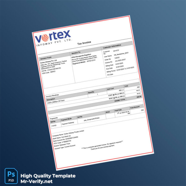 India Vortex Infoway Pvt Ltd Tax Invoice Template in Word and PDF formats India Vortex Infoway Pvt Ltd Tax Invoice Template in Word and PDF formats