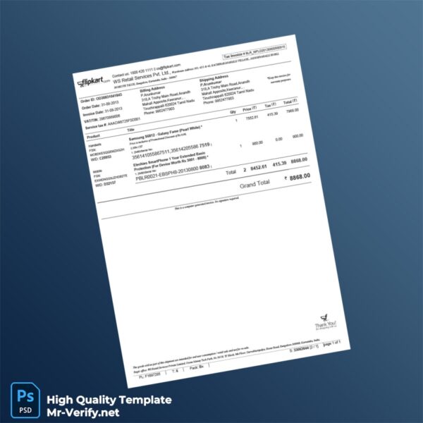 India WS Retail Services Invoice Template in Word and PDF formats