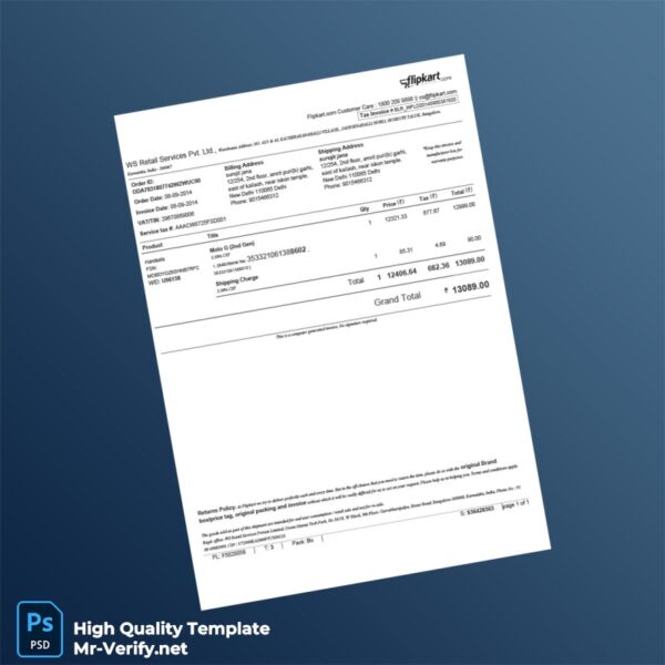 India WS Retail Services Pvt LTD Tax Invoice Template in Word and PDF formats