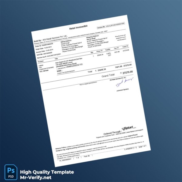 India WS Retail Services Pvt Ltd Invoice Template in Word and PDF formats