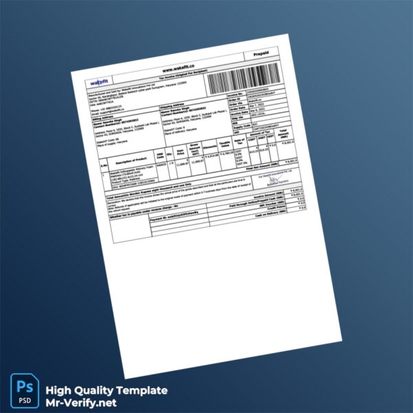 India Wakefit Innovations Pvt Ltd Invoice Template in Word and PDF formats