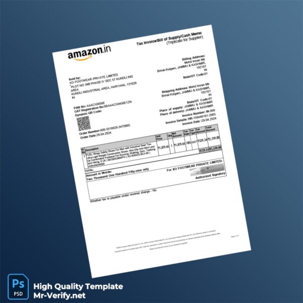 India XO Footwear Private Limited Invoice Template in Word and PDF formats India XO Footwear Private Limited Invoice Template in Word and PDF formats