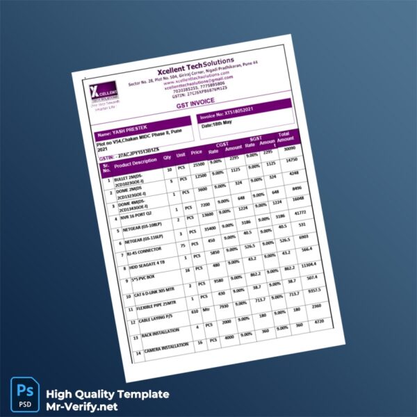 India Xcellent Tech Solutions GST Invoice Template in Word and PDF formats