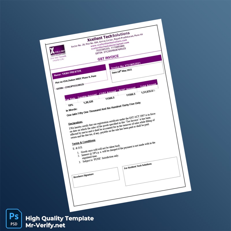 India Xcellent Tech Solutions GST Invoice Template in Word and PDF formats page 2 India Xcellent Tech Solutions GST Invoice Template in Word and PDF formats page 2