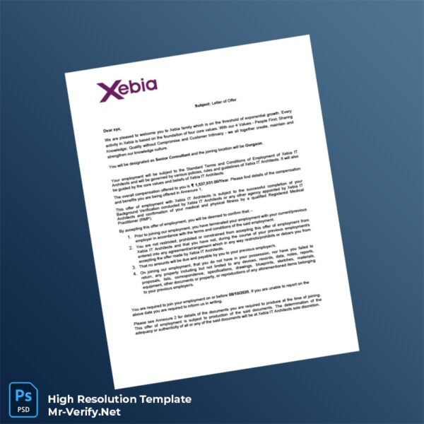Editable India Xebia IT Employment Verification Letter Word and Pdf Template Preview - Mac Doc