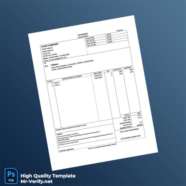 India Your Company Tax Invoice Template in Word and PDF formats India Your Company Tax Invoice Template in Word and PDF formats