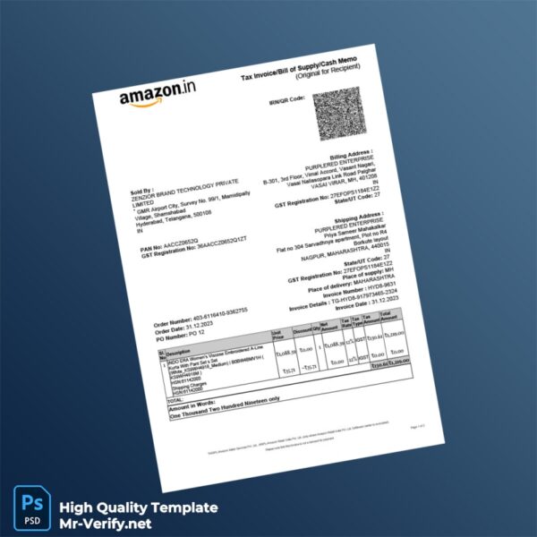 India ZENZIOR BRAND TECHNOLOGY PRIVATE LIMITED Tax Invoice Template in Word and PDF formats
