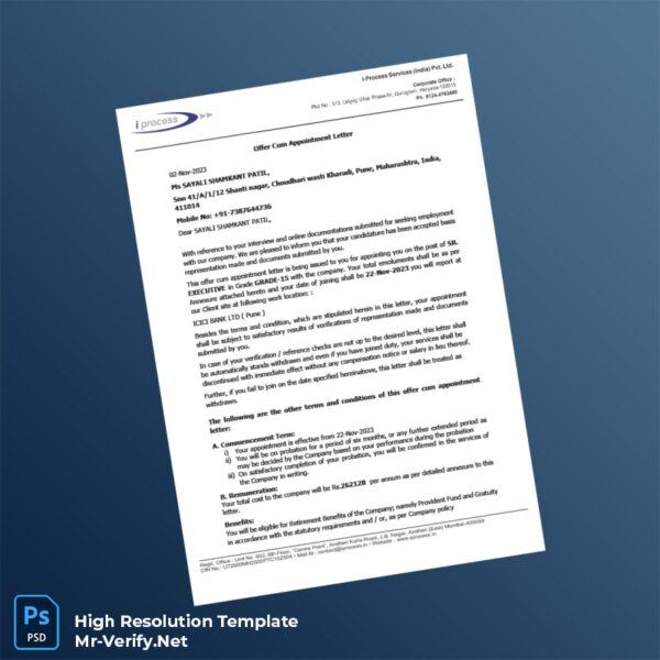Editable India i-Process Services Employment Verification Letter Word and Pdf Template Preview - Mac Doc